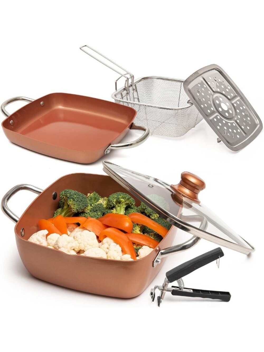 6-Piece Deep Fry Pan Set with Fry Basket & 9.5" Nonstick Frying Pan - Kitchen